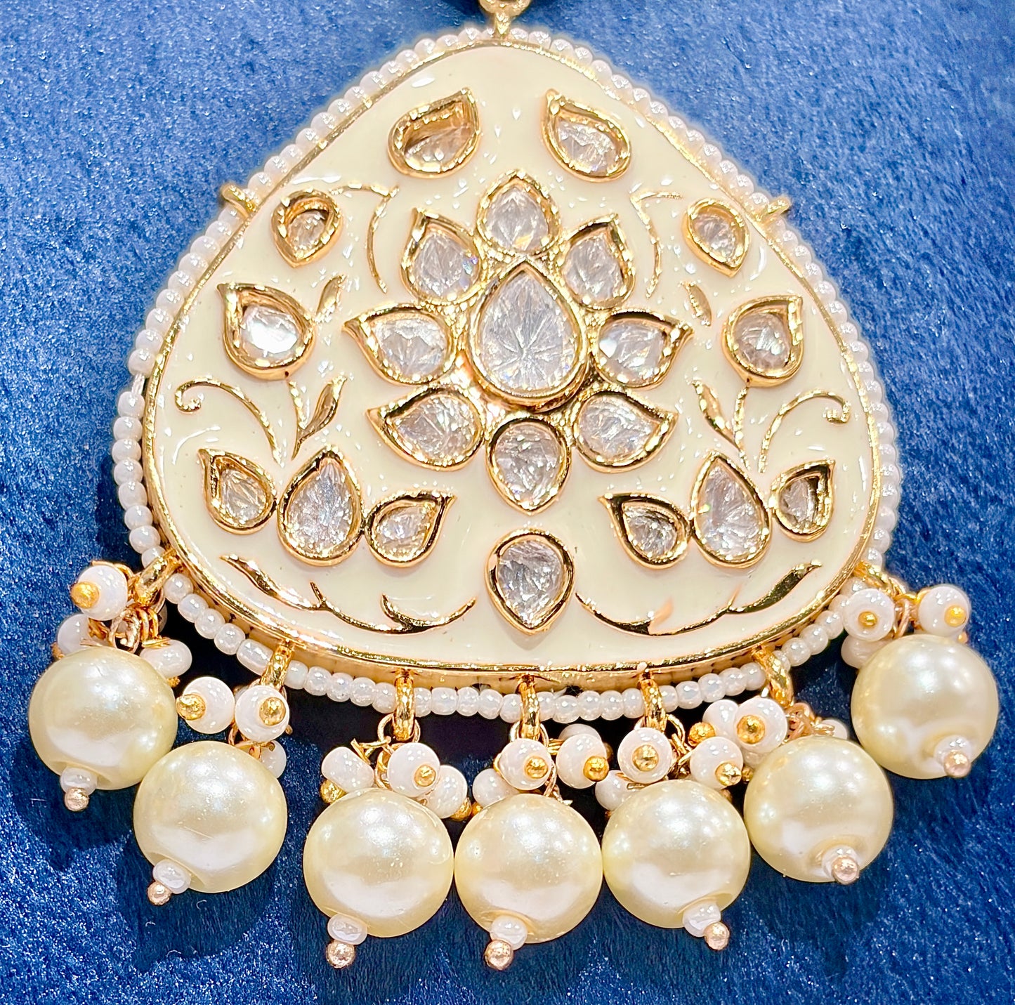 TRADITIONAL HANDCRAFTED INDIAN GOLD-PLATED BRASS LOTUS ENAMLED NECKLACE CHOKAR SET
