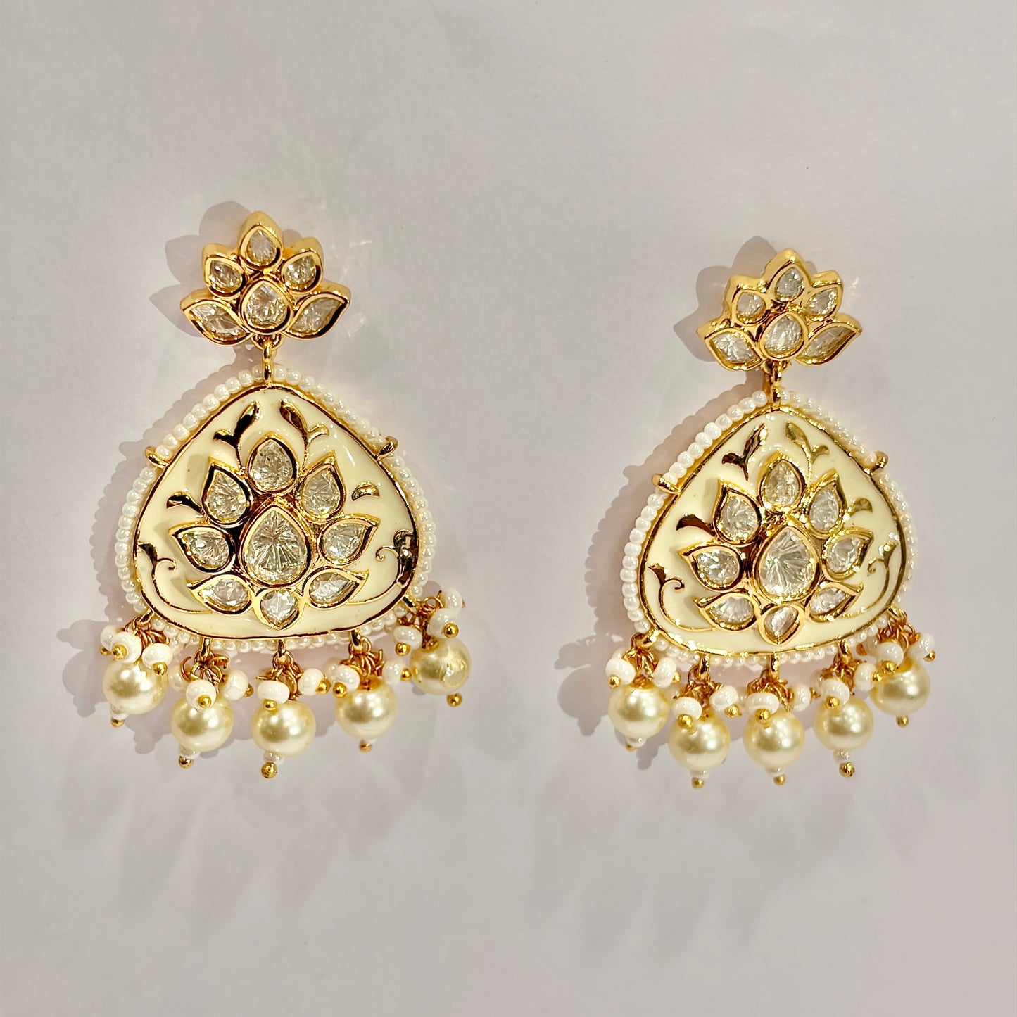 TRADITIONAL HANDCRAFTED INDIAN GOLD-PLATED BRASS LOTUS ENAMLED NECKLACE CHOKAR SET