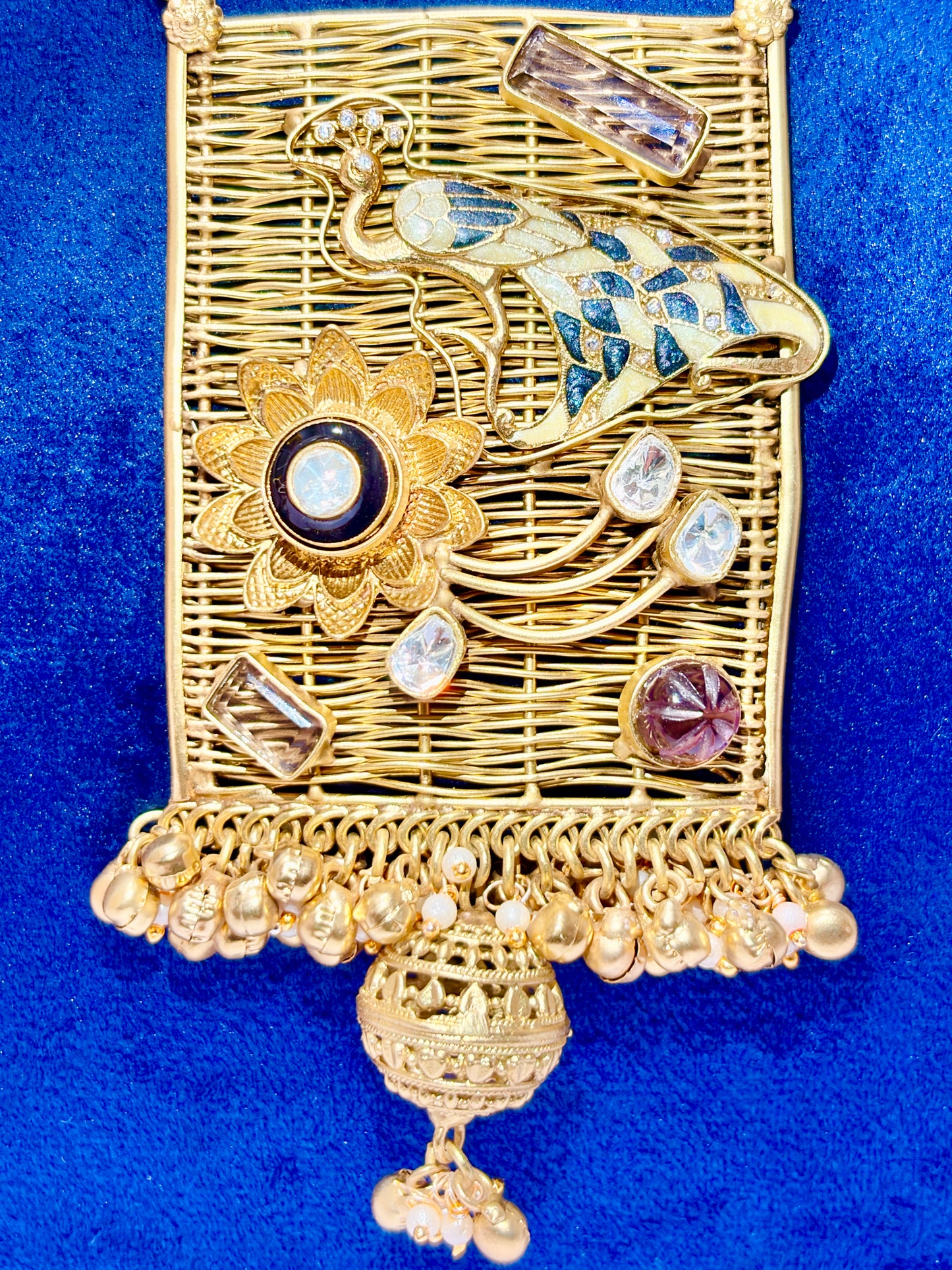 TRADITIONAL HANDCRAFTED INDIAN BRASS PEACOCK NECKLACE SET.