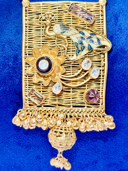 TRADITIONAL HANDCRAFTED INDIAN BRASS PEACOCK NECKLACE SET.